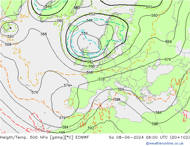 Z500/Rain (+SLP)/Z850 ECMWF sam 08.06.2024 06 UTC