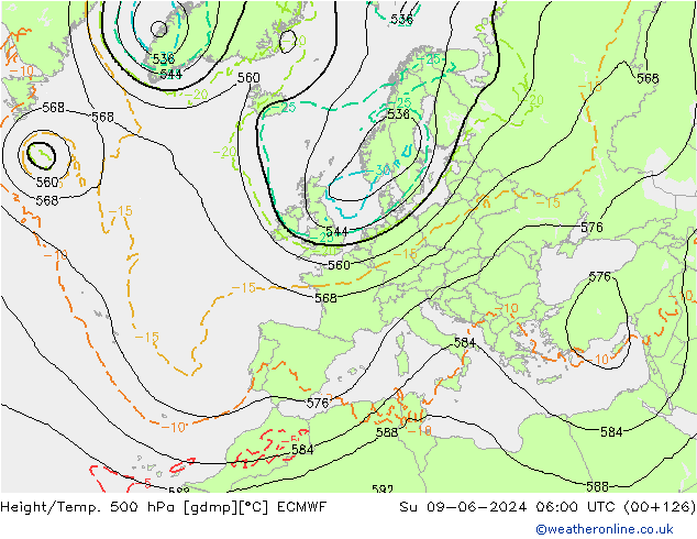 Z500/Rain (+SLP)/Z850 ECMWF Su 09.06.2024 06 UTC