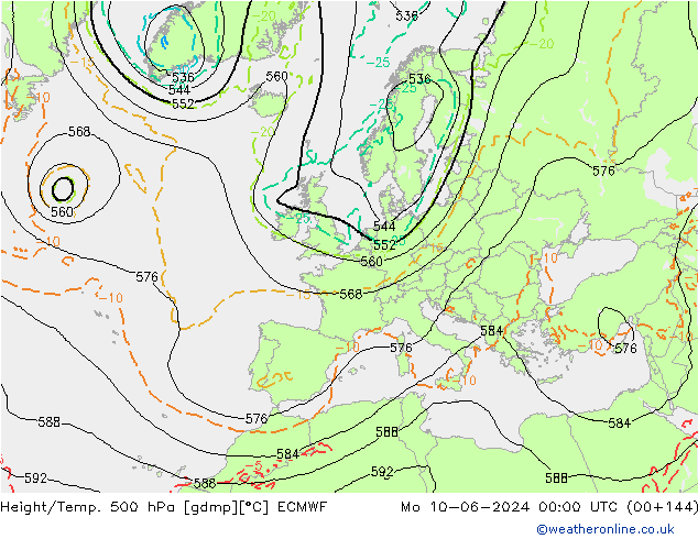 Z500/Rain (+SLP)/Z850 ECMWF  10.06.2024 00 UTC