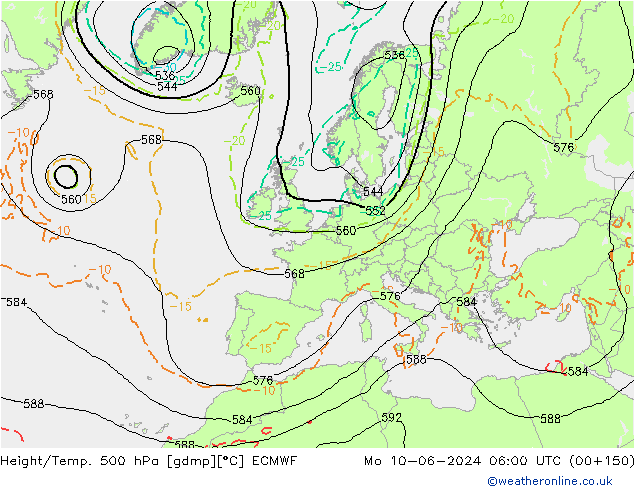 Z500/Rain (+SLP)/Z850 ECMWF pon. 10.06.2024 06 UTC