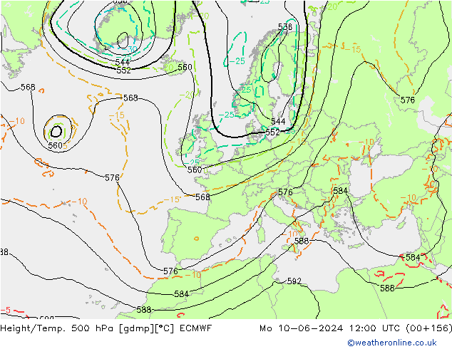 Z500/Rain (+SLP)/Z850 ECMWF пн 10.06.2024 12 UTC