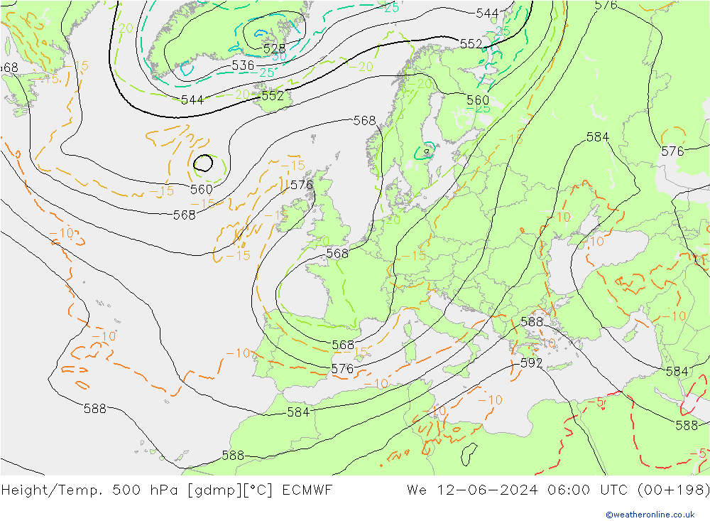 Z500/Rain (+SLP)/Z850 ECMWF We 12.06.2024 06 UTC