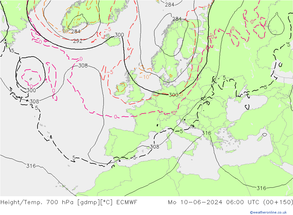 Height/Temp. 700 гПа ECMWF пн 10.06.2024 06 UTC