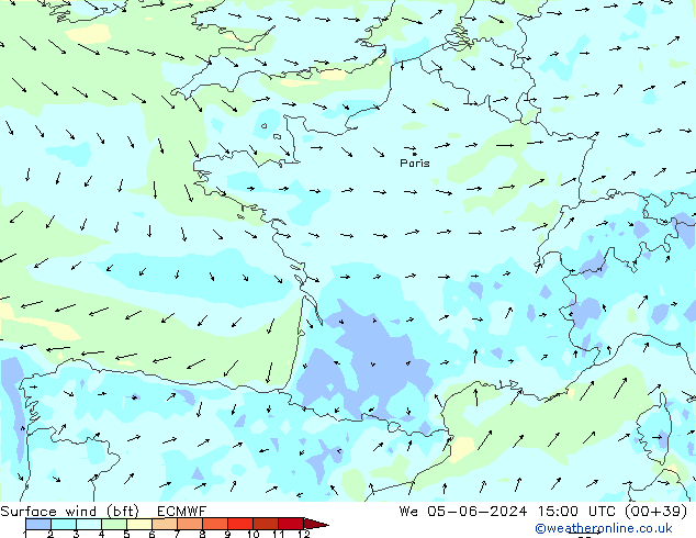 Rüzgar 10 m (bft) ECMWF Çar 05.06.2024 15 UTC