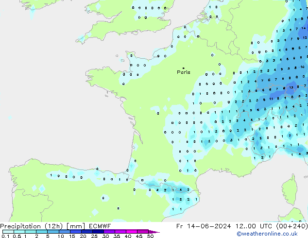 Precipitación (12h) ECMWF vie 14.06.2024 00 UTC