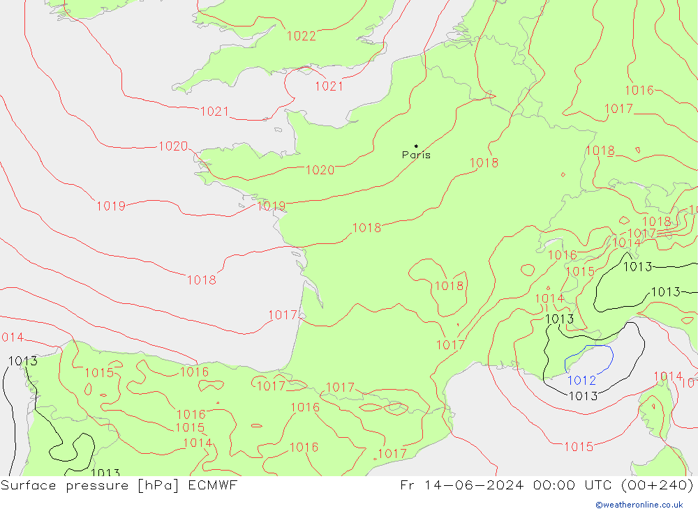 Bodendruck ECMWF Fr 14.06.2024 00 UTC