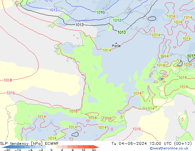 Tendenza di Pressione ECMWF mar 04.06.2024 12 UTC