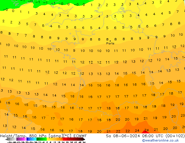 Height/Temp. 850 hPa ECMWF Sa 08.06.2024 06 UTC