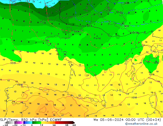 SLP/Temp. 850 hPa ECMWF Mi 05.06.2024 00 UTC