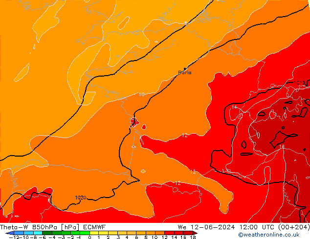 Theta-W 850hPa ECMWF  12.06.2024 12 UTC