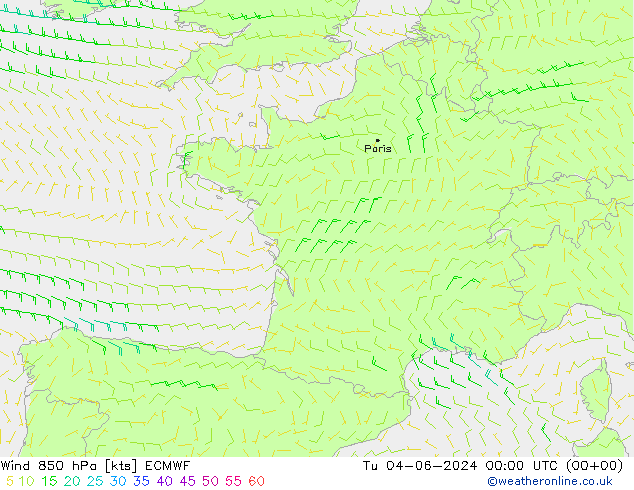 Wind 850 hPa ECMWF di 04.06.2024 00 UTC