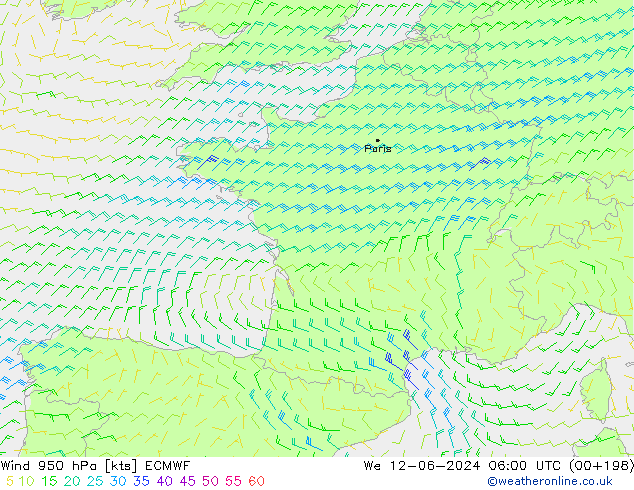 Wind 950 hPa ECMWF Mi 12.06.2024 06 UTC