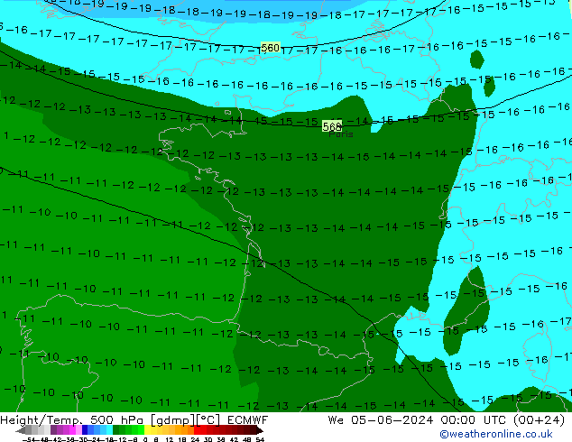 Z500/Rain (+SLP)/Z850 ECMWF We 05.06.2024 00 UTC