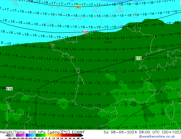 Yükseklik/Sıc. 500 hPa ECMWF Cts 08.06.2024 06 UTC