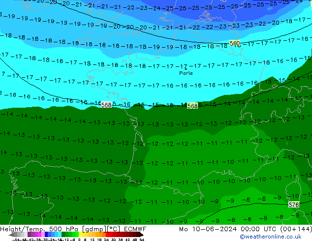 Z500/Rain (+SLP)/Z850 ECMWF lun 10.06.2024 00 UTC