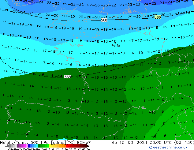 Z500/Rain (+SLP)/Z850 ECMWF Mo 10.06.2024 06 UTC