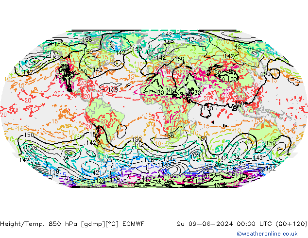 Z500/Rain (+SLP)/Z850 ECMWF So 09.06.2024 00 UTC