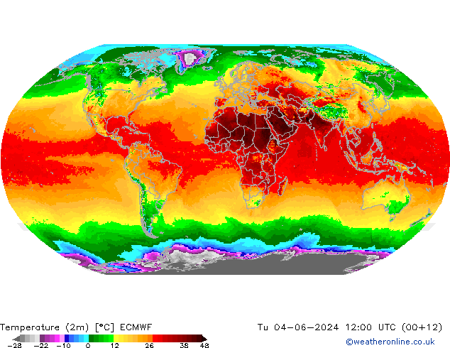 Temperatura (2m) ECMWF Ter 04.06.2024 12 UTC