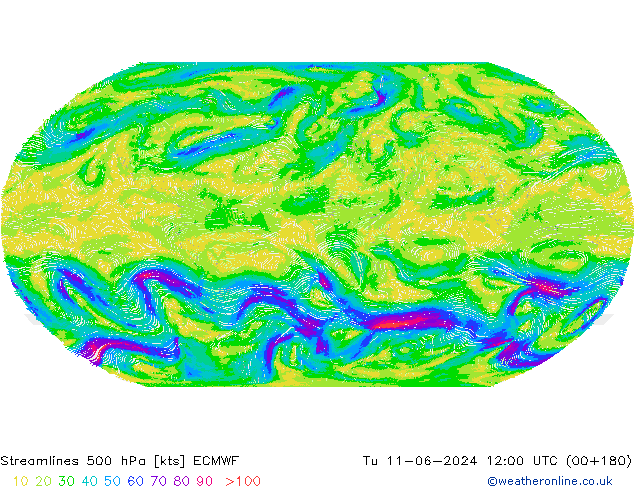 Stroomlijn 500 hPa ECMWF di 11.06.2024 12 UTC