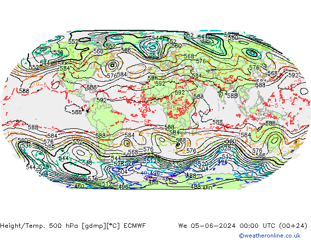 Z500/Rain (+SLP)/Z850 ECMWF Qua 05.06.2024 00 UTC