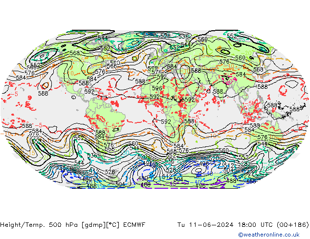 Hoogte/Temp. 500 hPa ECMWF di 11.06.2024 18 UTC