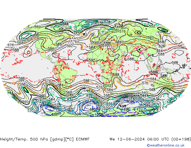 Z500/Rain (+SLP)/Z850 ECMWF mer 12.06.2024 06 UTC