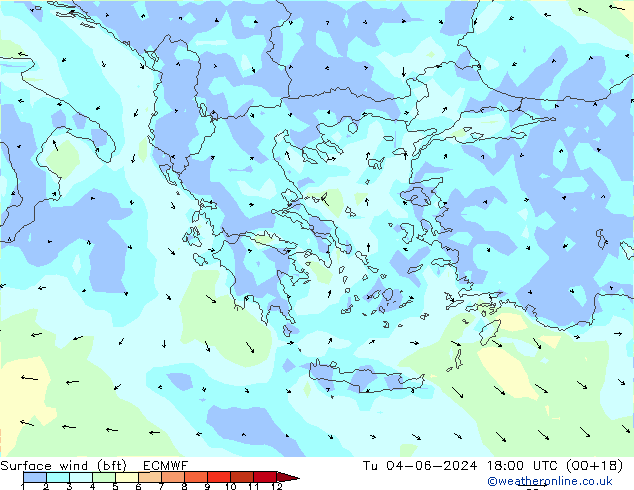 Wind 10 m (bft) ECMWF di 04.06.2024 18 UTC