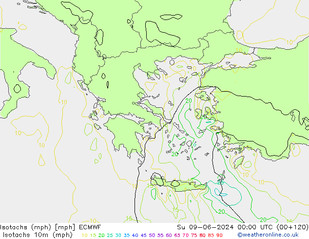 Isotaca (mph) ECMWF dom 09.06.2024 00 UTC