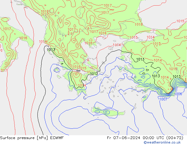 Surface pressure ECMWF Fr 07.06.2024 00 UTC