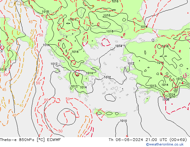 Theta-e 850hPa ECMWF Čt 06.06.2024 21 UTC