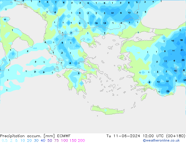 Precipitation accum. ECMWF Tu 11.06.2024 12 UTC