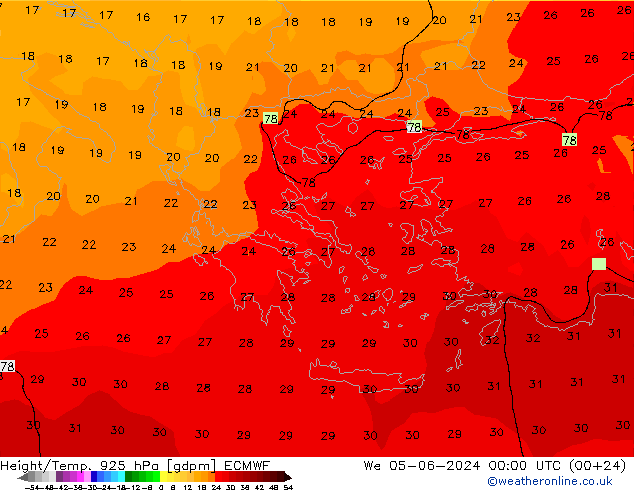 Height/Temp. 925 гПа ECMWF ср 05.06.2024 00 UTC