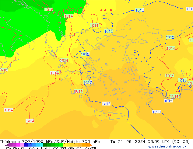 Thck 700-1000 hPa ECMWF Tu 04.06.2024 06 UTC