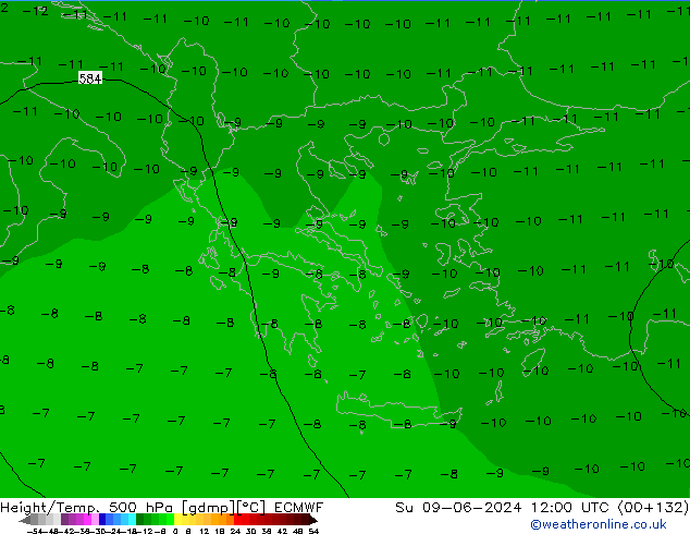 Z500/Rain (+SLP)/Z850 ECMWF Вс 09.06.2024 12 UTC