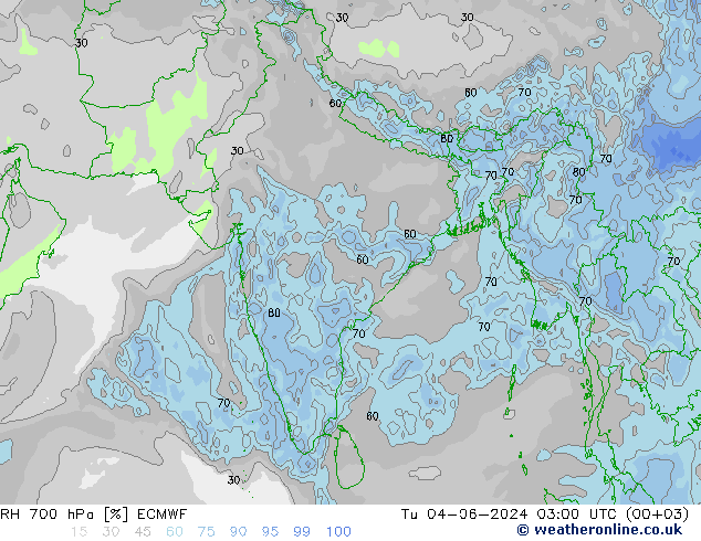 RH 700 hPa ECMWF Tu 04.06.2024 03 UTC