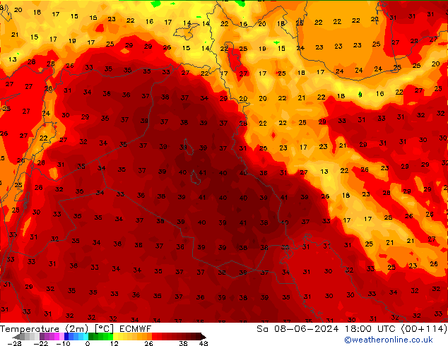 Temperatura (2m) ECMWF sab 08.06.2024 18 UTC