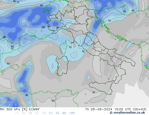 RH 300 hPa ECMWF Qui 06.06.2024 15 UTC