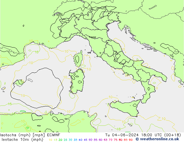 Isotachs (mph) ECMWF mar 04.06.2024 18 UTC