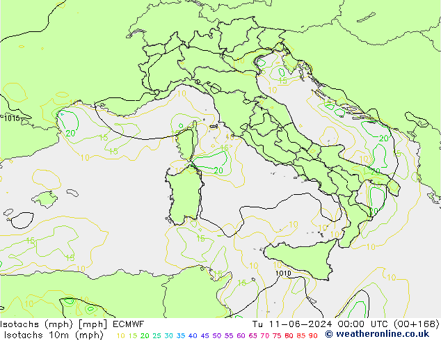 Isotachs (mph) ECMWF Tu 11.06.2024 00 UTC