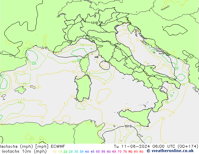 Isotachs (mph) ECMWF  11.06.2024 06 UTC