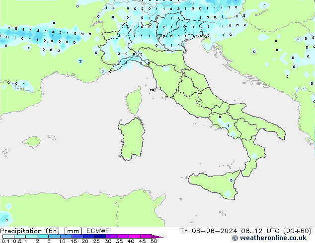 Z500/Rain (+SLP)/Z850 ECMWF Čt 06.06.2024 12 UTC