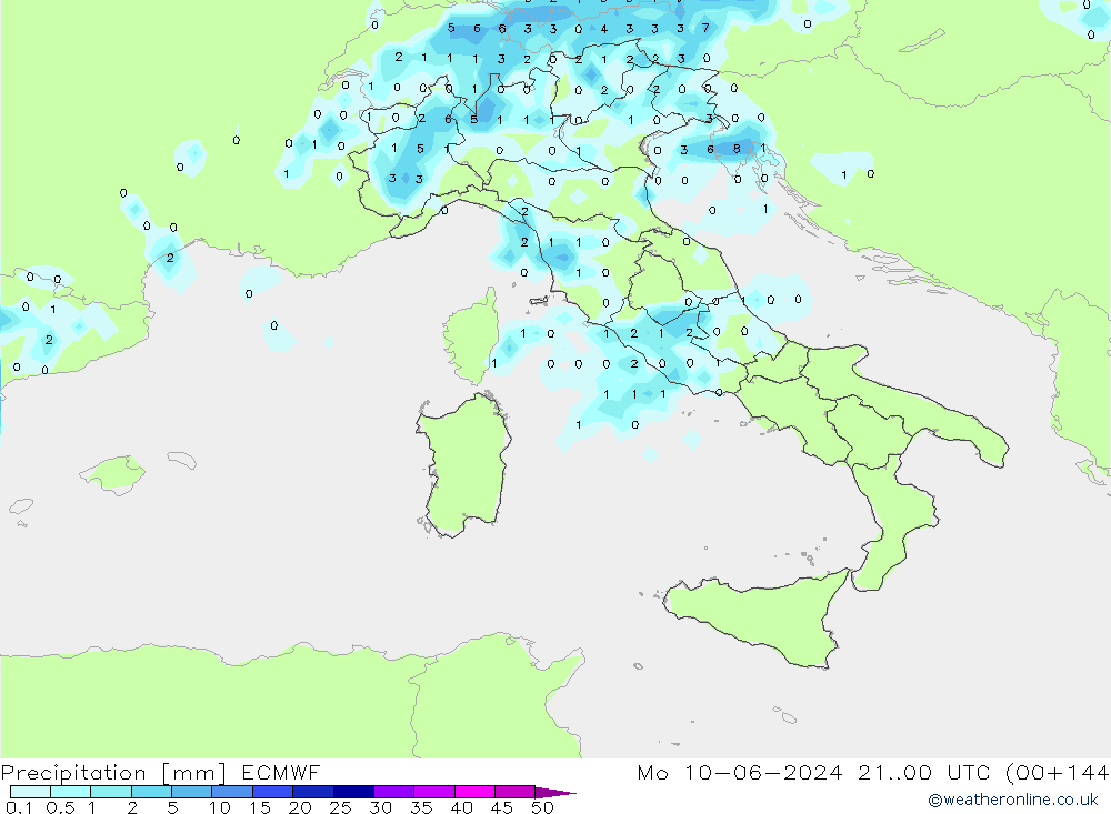 Srážky ECMWF Po 10.06.2024 00 UTC