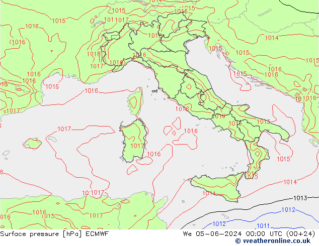 Presión superficial ECMWF mié 05.06.2024 00 UTC