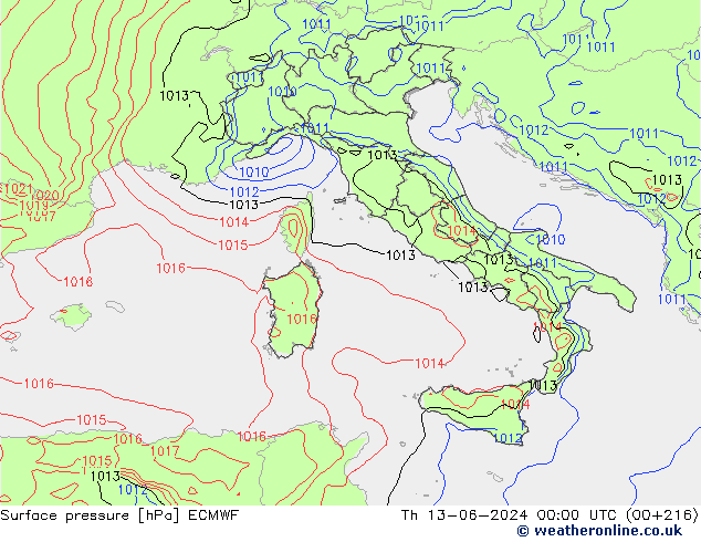 Yer basıncı ECMWF Per 13.06.2024 00 UTC