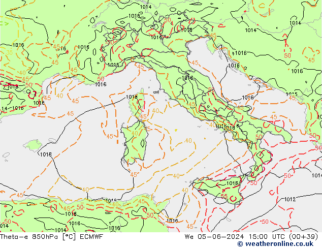 Theta-e 850hPa ECMWF We 05.06.2024 15 UTC