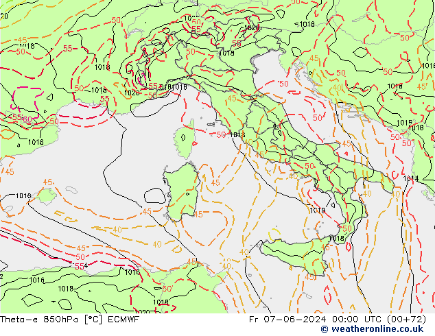 Theta-e 850hPa ECMWF pt. 07.06.2024 00 UTC