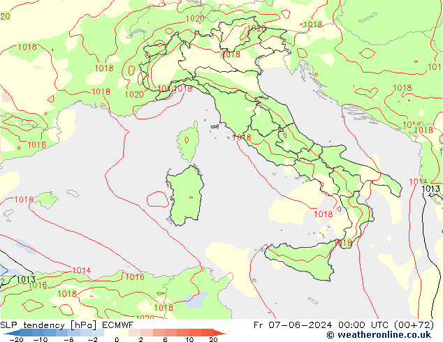 SLP tendency ECMWF Sex 07.06.2024 00 UTC