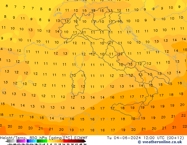 Z500/Rain (+SLP)/Z850 ECMWF Út 04.06.2024 12 UTC