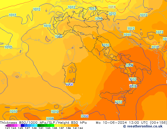 850-1000 hPa Kalınlığı ECMWF Pzt 10.06.2024 12 UTC