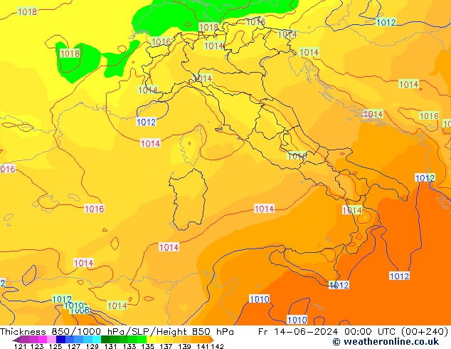 Thck 850-1000 hPa ECMWF Pá 14.06.2024 00 UTC